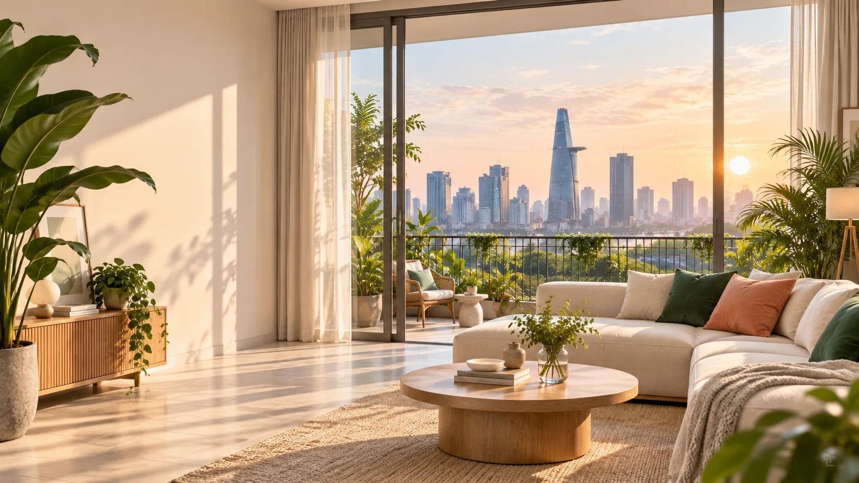 Sunlit Saigon apartment overlooking the city skyline